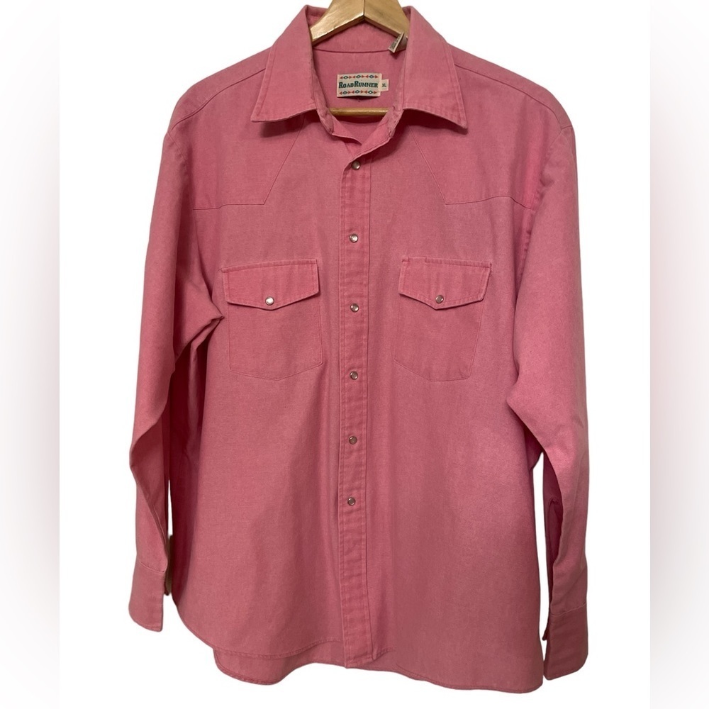 Vintage, Road Runner, Pink Western Long Sleeve with Pearl Snaps, Size XL